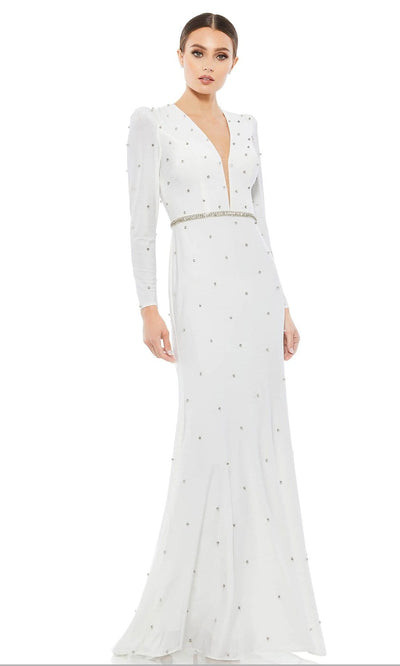 Ieena Duggal - 67874I Jewel Studded Long Sleeve Gown Special Occasion Dress 0 / White