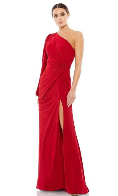 Ieena Duggal - 67879I One Shoulder High Slit Gown Evening Dresses 0 / Red