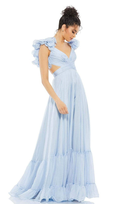 Ieena Duggal - 67911I Ruffle-Trimmed Cutout Ornate Dress Evening Dresses 0 / Powder Blue