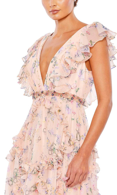 Ieena Duggal 68090 - Plunging V-Neck Floral Evening Gown Prom Dresses