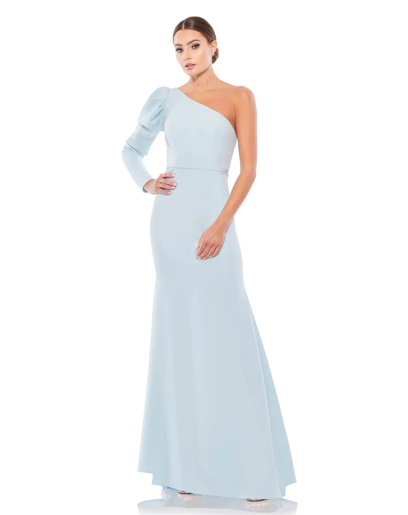 Ieena Duggal - 70149 Puff Long Sleeve One Shoulder Gown Evening Dresses