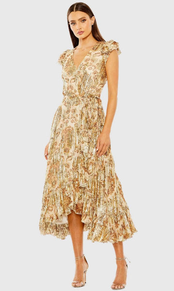Mac Duggal Women's Flutter Sleeve Floral Wrap Dress