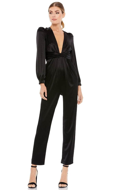 Ieena Duggal - A2647 V Neck Long Sleeve Jumpsuit Prom Dresses 0 / Black