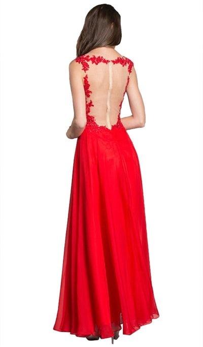 Illusion Back Long A-Line Prom Dress Dress