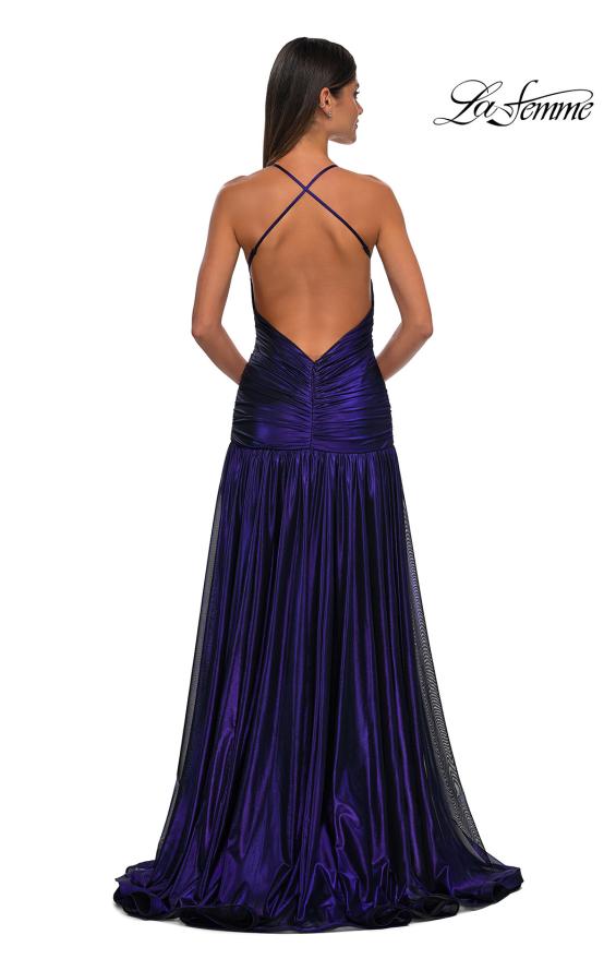 La Femme 32887 - Ruched Sleeveless Metallic Prom Gown
