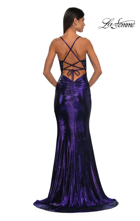 La Femme 33059 - Applique Metallic Jersey Prom Gown