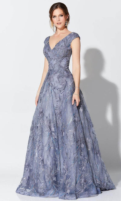Ivonne D 119D50W - V Neck Beaded A-line Gown Prom Dresses 16W / Delphinium