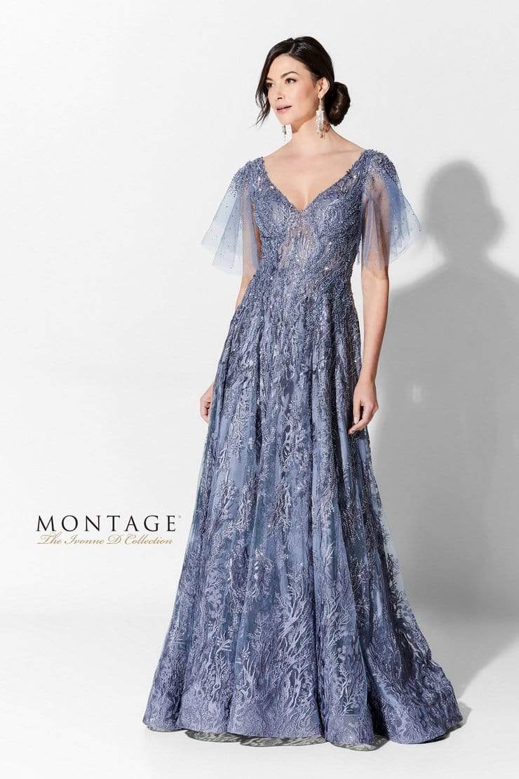 Ivonne D by Mon Cheri - 120D10 Embroidered Lace Pleated A-Line Gown Mother of the Bride Dresses 4 / Slate