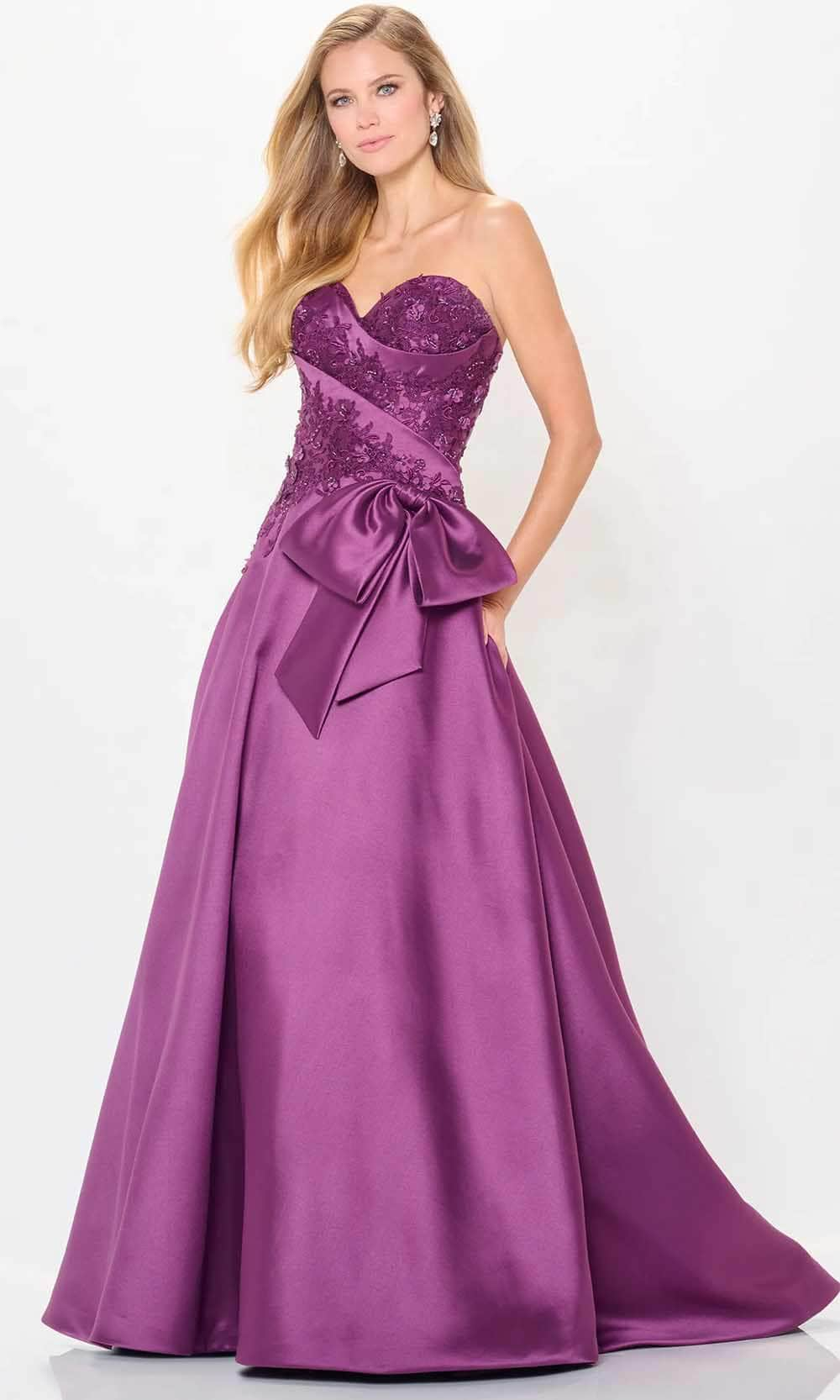 Ivonne D ID6201 - Strapless Applique Evening Gown Special Occasion Dresses 4 / Aubergine