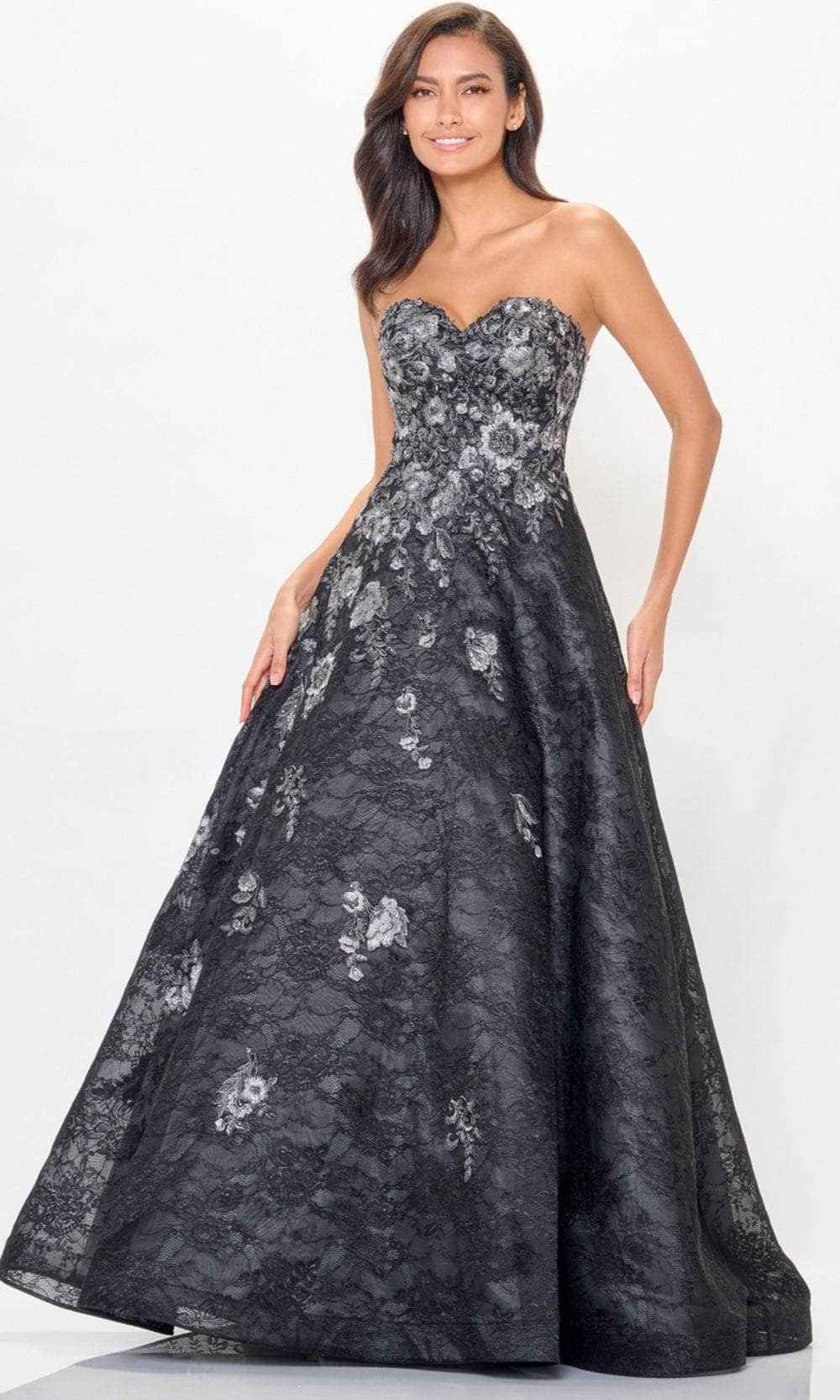 Ivonne D ID6202 - Floral Embroidered Evening Dress Special Occasion Dresses 4 / Black