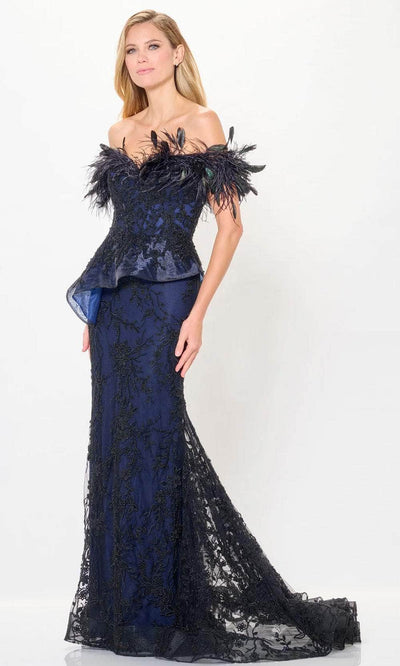 Ivonne D ID6208 - Feather Trimmed Evening Gown Special Occasion Dresses 4 / Midnight