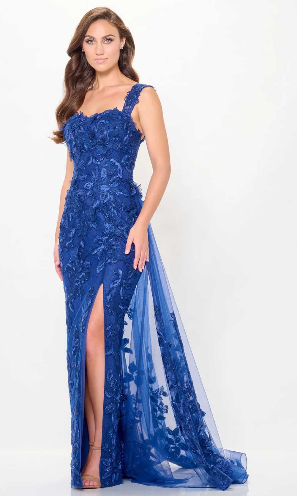 Ivonne D ID6209 - Lace Detailed Overskirt Gown Special Occasion Dresses 4 / Blue Willow