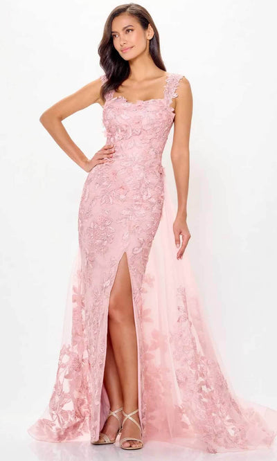 Ivonne D ID6209 - Lace Detailed Overskirt Gown Special Occasion Dresses 4 / Rose