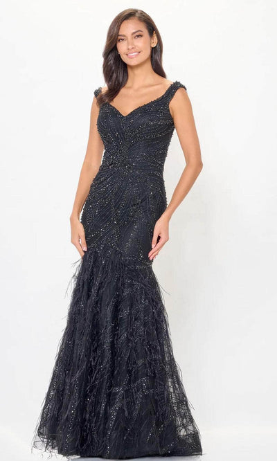 Ivonne D ID6213 - Sleeveless Feathered Evening Dress Special Occasion Dresses 4 / Black