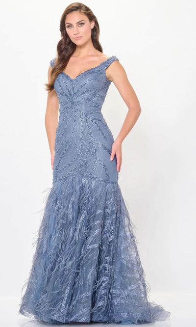 Ivonne D ID6213 - Sleeveless Feathered Evening Dress Special Occasion Dresses 4 / Wedgewood