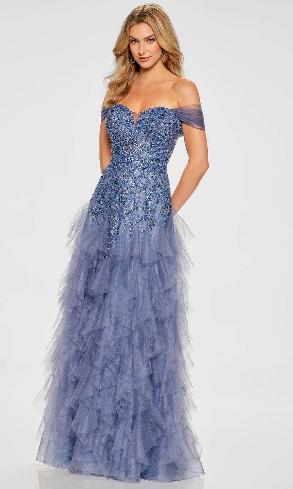 Ivonne D ID806 - Off-Shoulder Embellished A-Line Gown with Shawl Prom Dresses