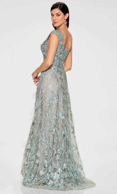 Ivonne D ID807 - Cap Sleeve A-Line Gown with Feathers and Lace Special Occasion Dress