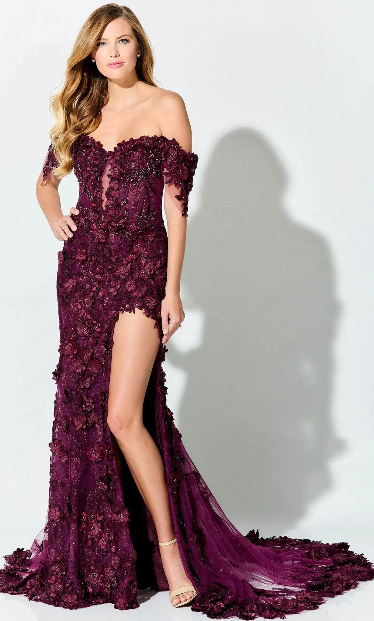 Ivonne D ID915 - 3D Floral Appliqued Formal Gown Pageant Dresses 4 / Wine