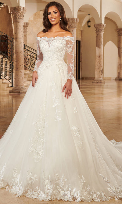 Rachel Allan MB3144 - Long Sleeve Lace Appliqued Bridal Gown Wedding Dresses