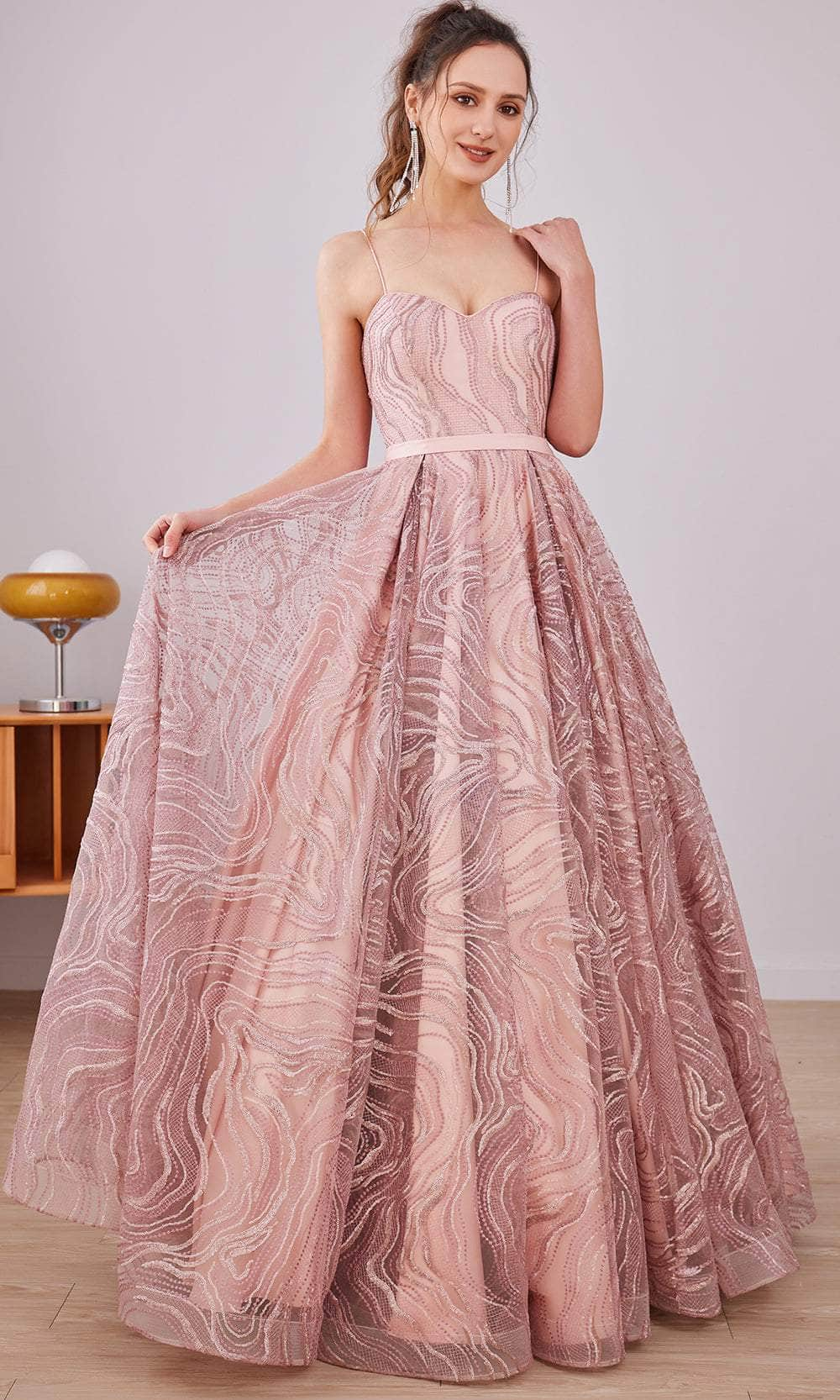 J'Adore Dresses J21003 - Sweetheart Lace Evening Gown Special Occasion Dress 2 / Dusty Pink