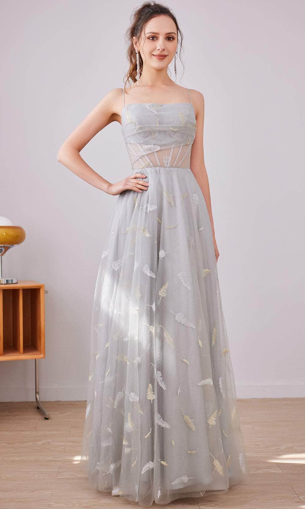 J'Adore Dresses J21036 - Straight Across A-Line Long Dress Special Occasion Dress 2 / Grey