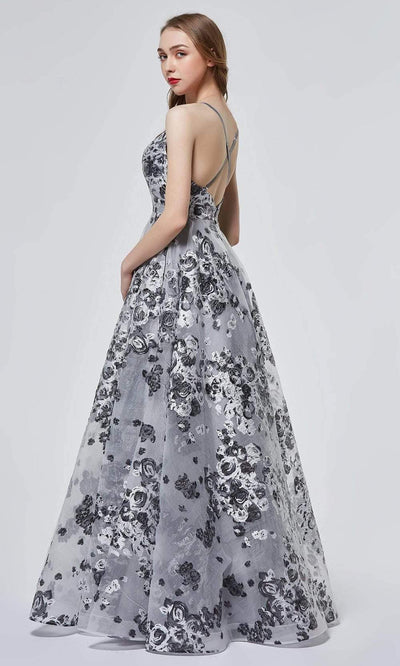 J'Adore - J19007 Floral Jacquard A-line Gown Evening Dresses