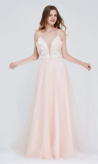 J'Adore - J20008 Plunging V-Neck Glitter Ballgown Special Occasion Dress