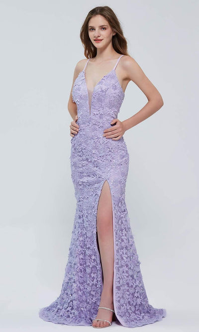 J'Adore - J20035 Floral Ornate Corset Gown Special Occasion Dress 2 / Violet