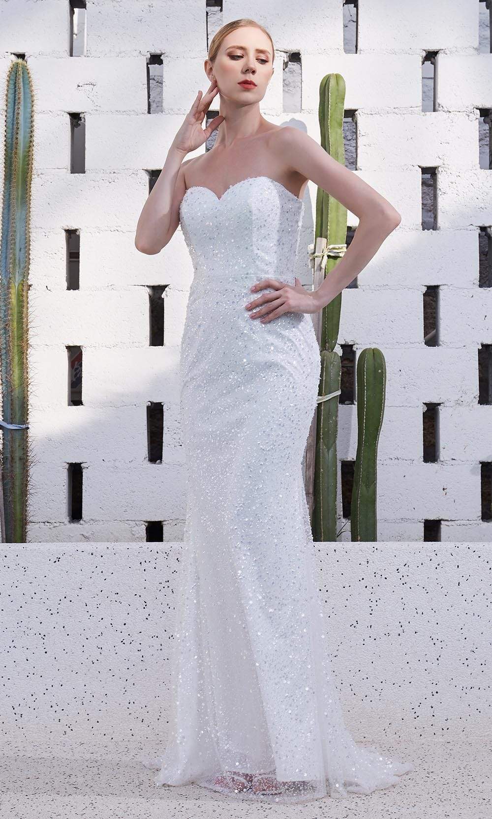 J'Adore - JM106 Strapless Sweetheart Glass Beaded Gown Special Occasion Dress 2 / Ivory