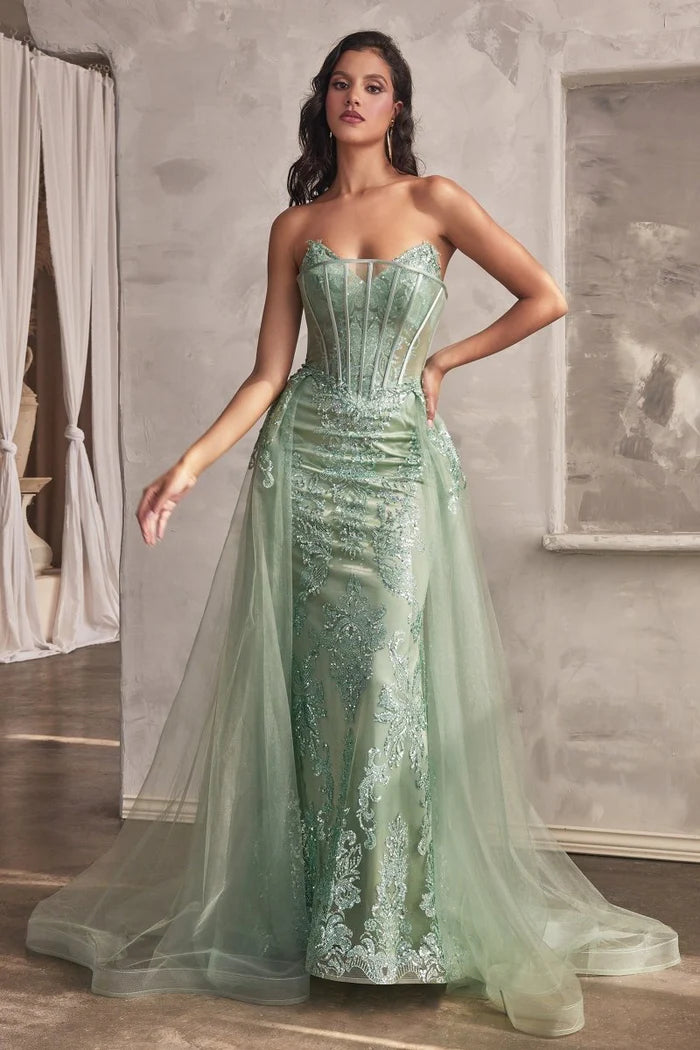 Ladivine J858 - Fitted Embroidered Evening Dress