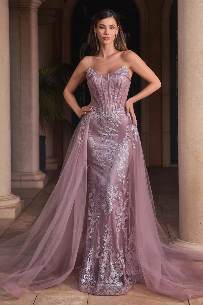 Ladivine J858 - Fitted Embroidered Evening Dress