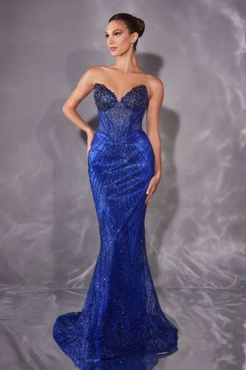 Ladivine J903 - Sheath Skirt Strapless Beaded Gown