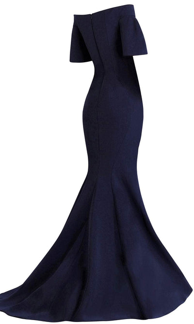 Janique - 1941 Notched Off Shoulder Ruffle Sleeve Evening Gown Mother of the Bride Dresses