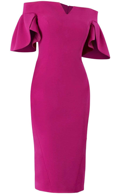 Janique - 1942 Bell Sleeve Off-Shoulder Fitted Dress Wedding Guest 2 / Fuchsia