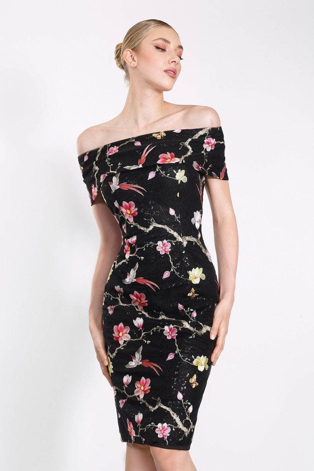 Janique - 2044 Floral Embroidered Off-Shoulder Dress Party Dresses