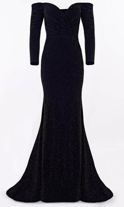 Janique 2157 - Off-shoulder Sweetheart Neck Evening Gown Special Occasion Dress 6 / Black