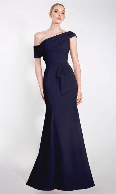 Janique 23103 - Asymmetrical Neck Seamed Evening Gown Evening Dresses