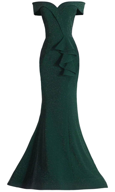 Janique - 2936 Shimmer Off Shoulder V Neck Trumpet Gown Evening Dresses