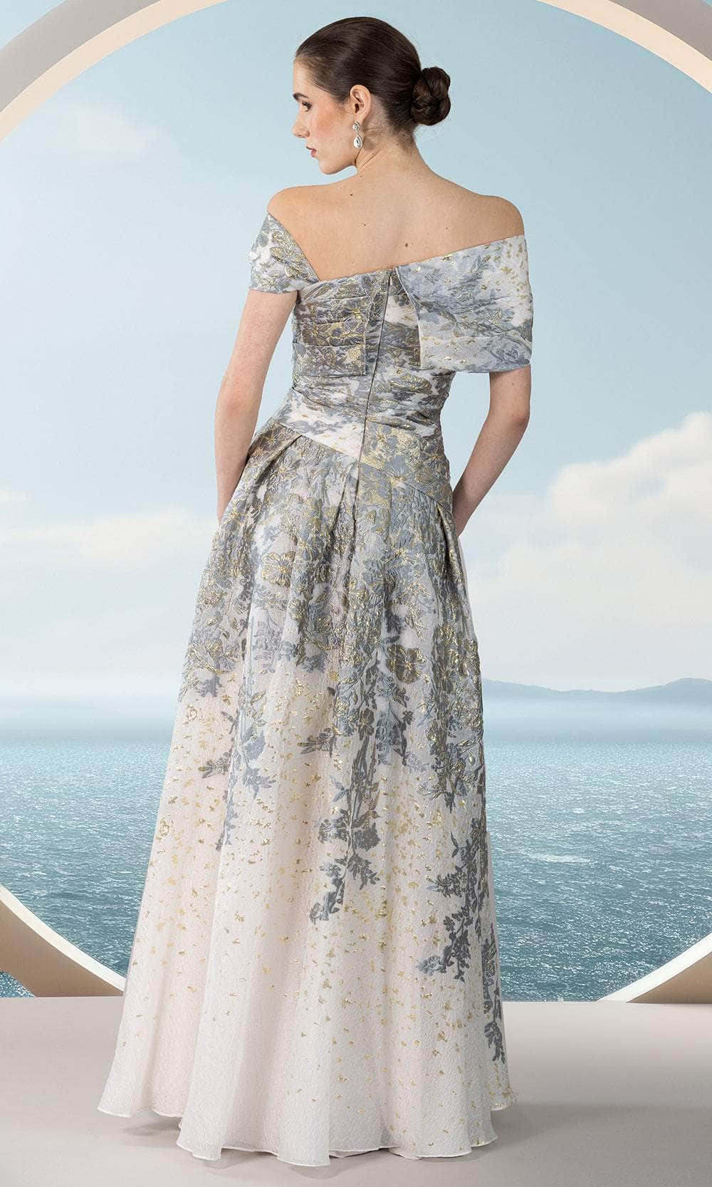 asymmetrical bodice dress Cinderella Divine -CD382 Sheer Asymmetrical Bodice Stretch Taffeta Dress