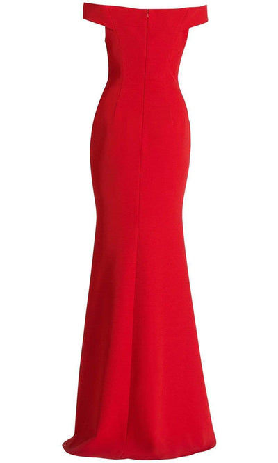 Janique - C1870 Ruffled Off-Shoulder Sheath Dress In Red Special Occasion Dress