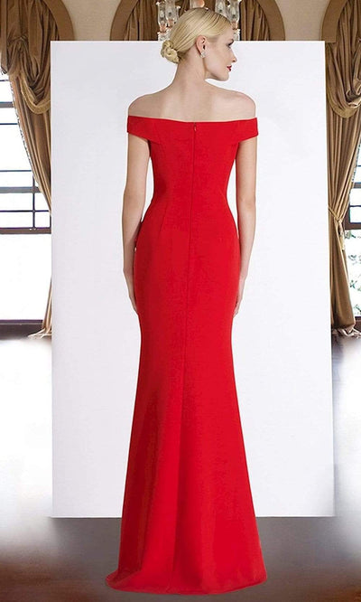 Janique - C1870 Ruffled Off-Shoulder Sheath Dress In Red Special Occasion Dress