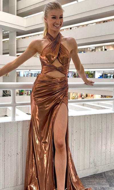 Jasz Couture 7607 - Sleek Lame Dress with Open Back Prom Dresses