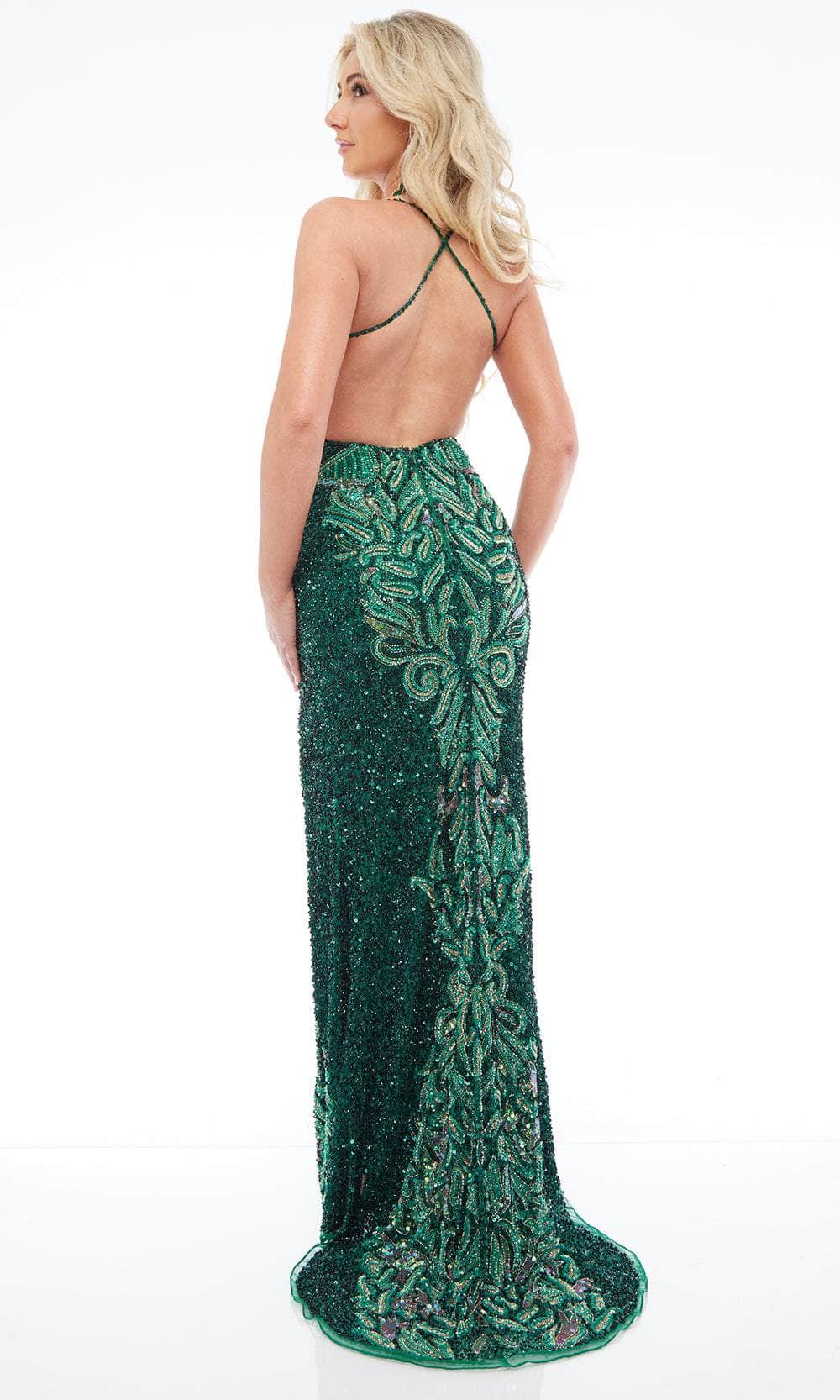Jasz Couture 7615 - Plunging V-Neck Dress with High Slit Prom Dresses