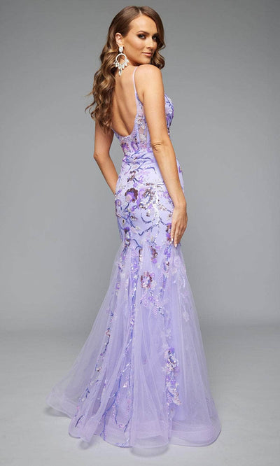 Jasz Couture 7619 - Plunging Neck Floral Tulle Gown Prom Dresses