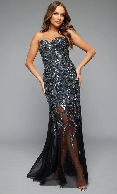 Jasz Couture 7631 - Beaded Cut Glass Dress with See-Through Skirt Prom Dresses