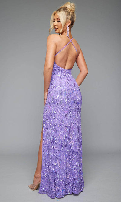 Jasz Couture 7632 - Spaghetti Strap Gown with High Slit Prom Dresses