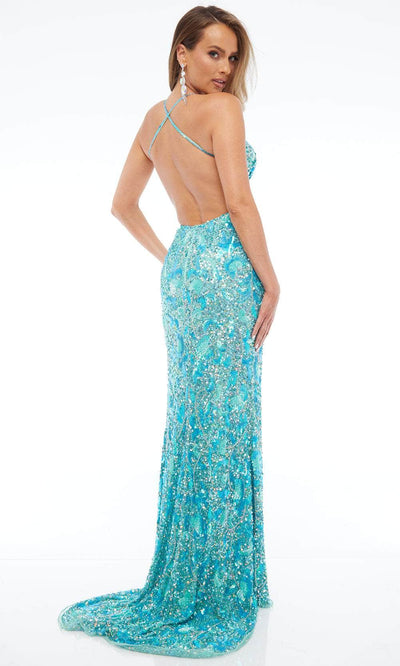Jasz Couture 7643 - Glamorous V-Neck Gown with High Slit Prom Dresses