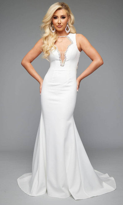 Jasz Couture 7644 - Sleeveless Cutout Sheath Gown Wedding Dresses