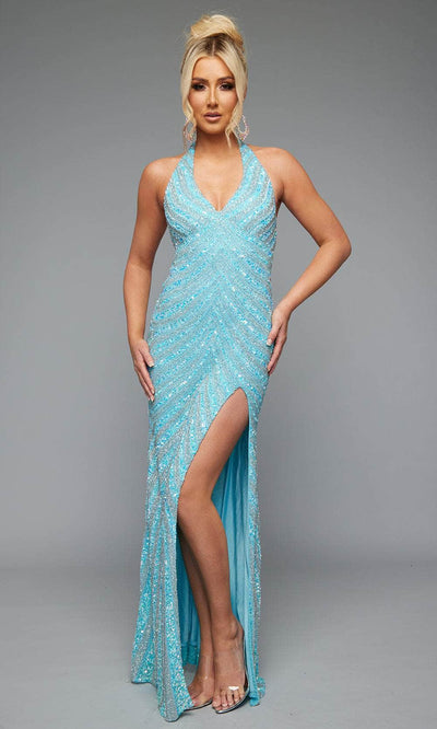Jasz Couture 7651 - Dazzling Beaded Gown with High Slit Prom Dresses