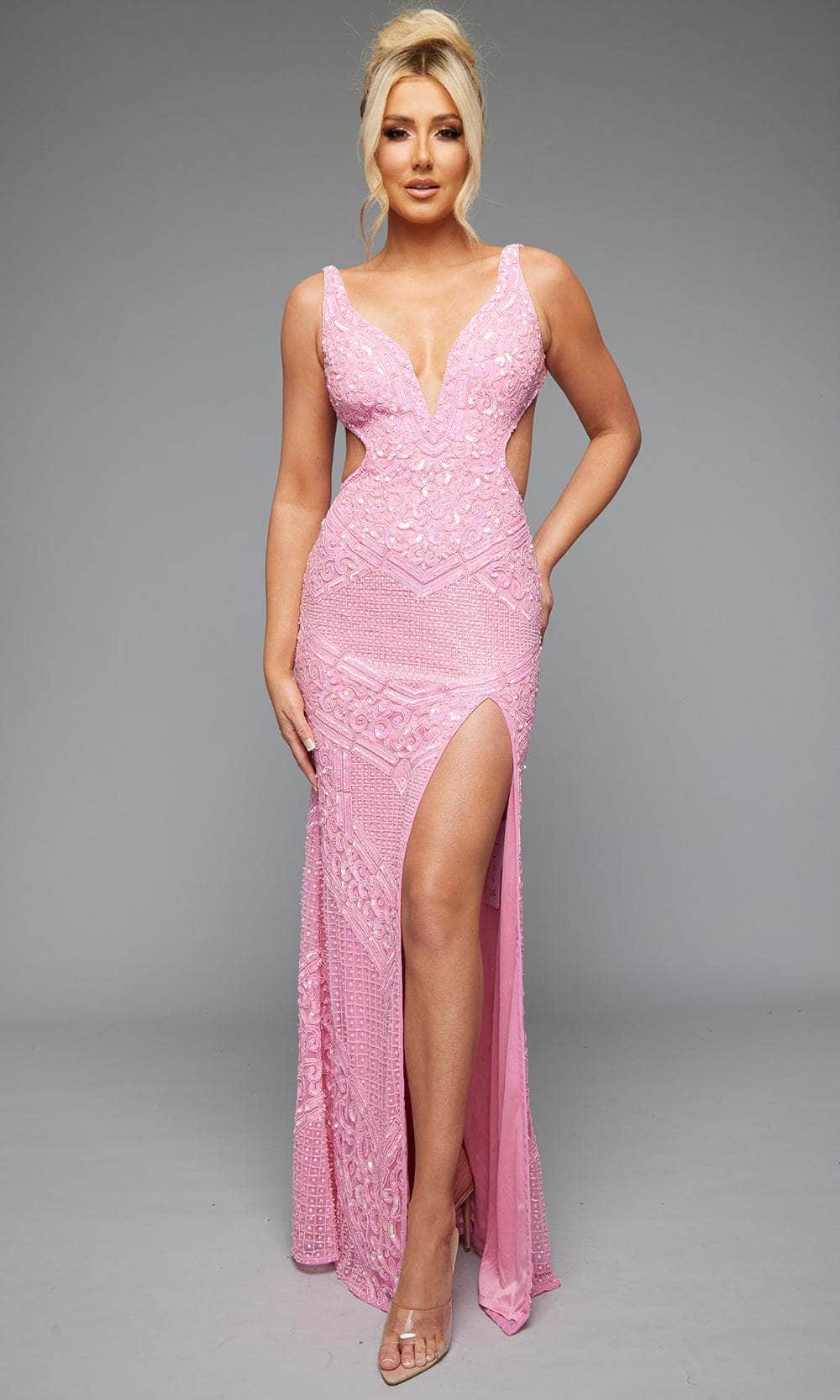 Jasz Couture 7654 - Sheer Mesh Cutout Gown with Open Back Evening Dresses